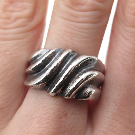 CHAPAL ZENRAY 925 Sterling Silver Vintage Modernist Ribbed Oxidized Ring Size 10