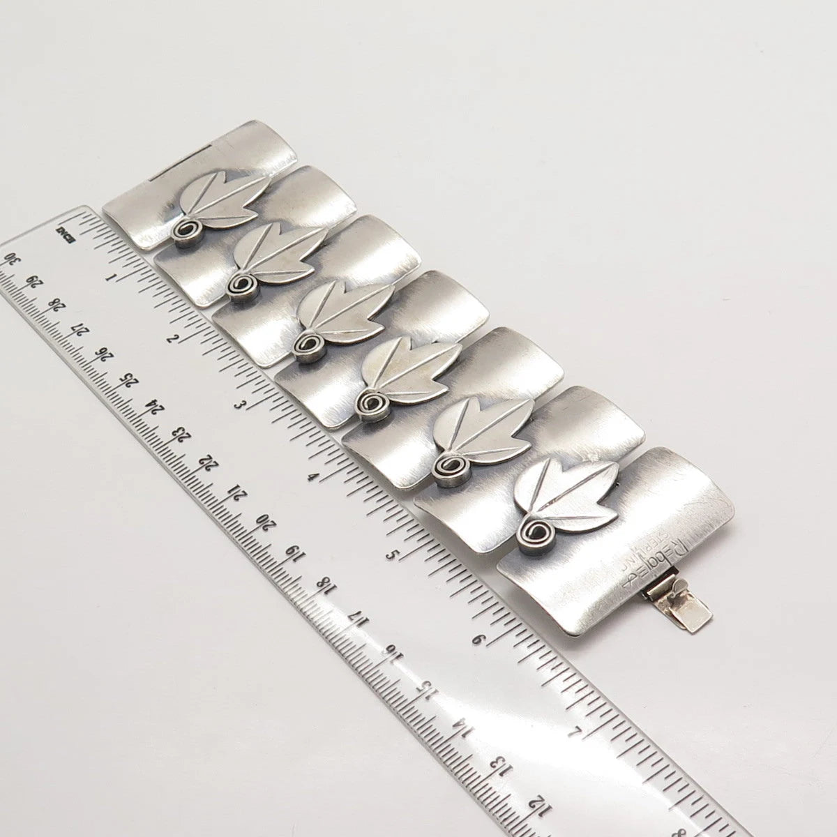 925 Sterling Silver Vintage Rebajes Leaf Modernist Panel Link Bracelet 7"