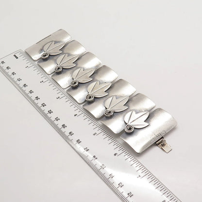 925 Sterling Silver Vintage Rebajes Leaf Modernist Panel Link Bracelet 7"
