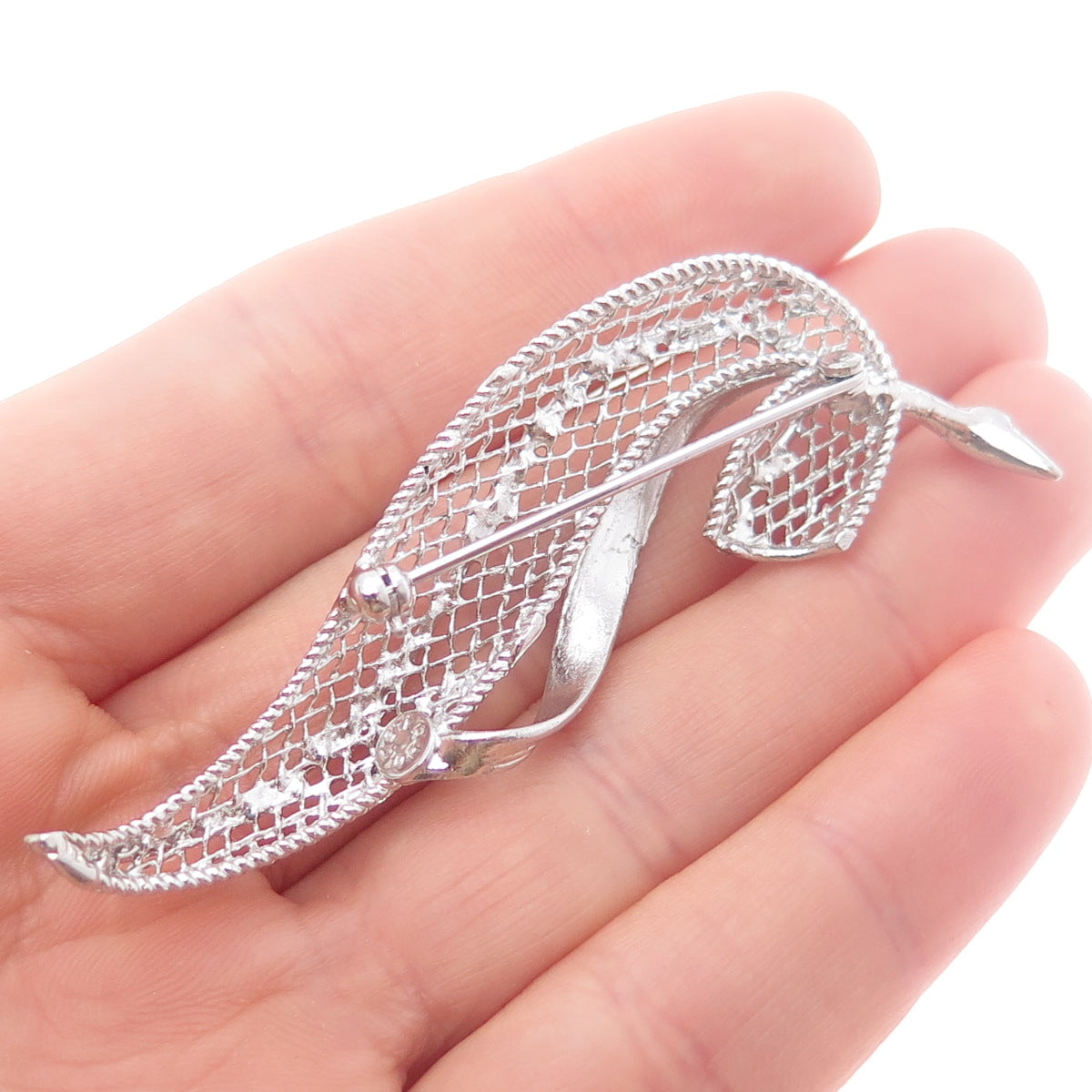 D'OR 925 Sterling Silver Vintage Feather Filigree Pin Brooch