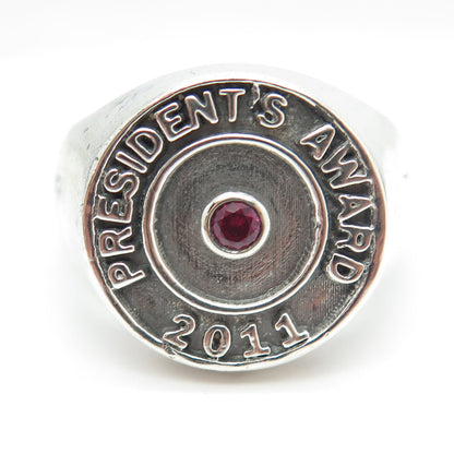 925 Sterling Silver Real Ruby "President's Award 2011" Signet Ring Size 11.25