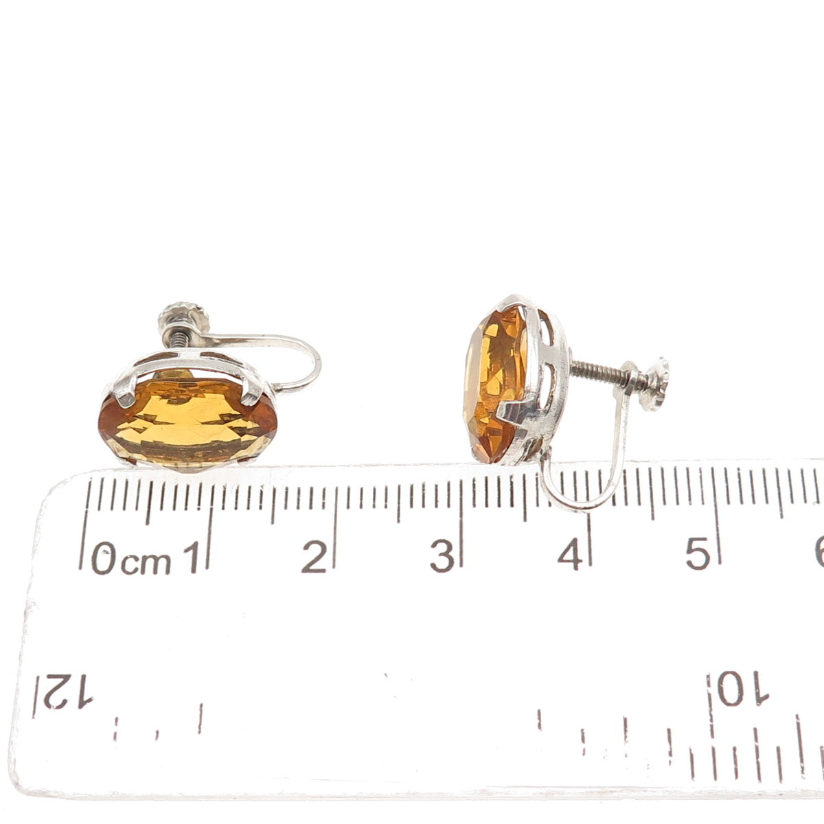 925 Sterling Silver Vintage Real Oval-Cut Citrine Screw Back Earrings