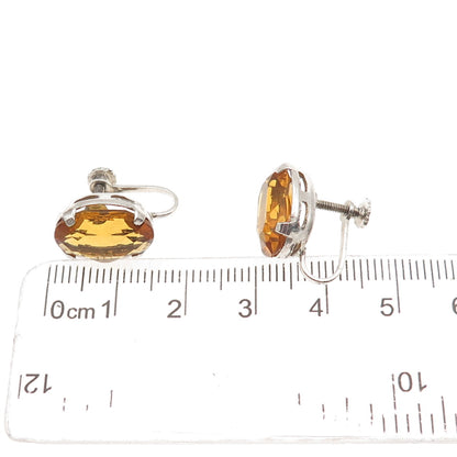 925 Sterling Silver Vintage Real Oval-Cut Citrine Screw Back Earrings