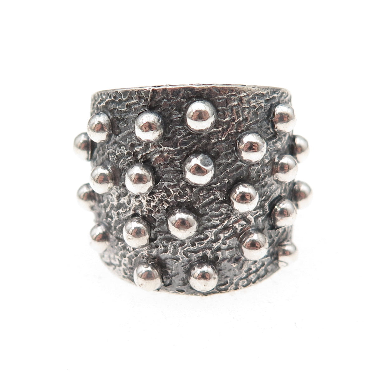 925 Sterling Silver Vintage Modernist Beaded Oxidized Ring Size 6.25