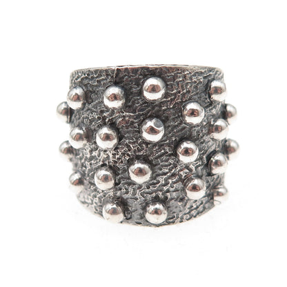 925 Sterling Silver Vintage Modernist Beaded Oxidized Ring Size 6.25
