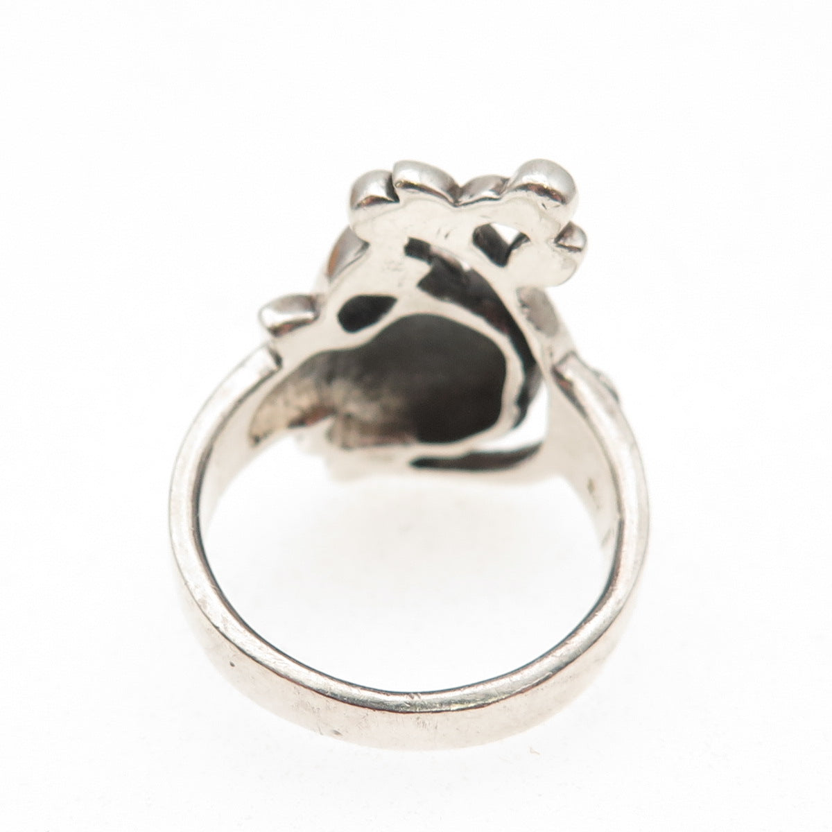 925 Sterling Silver Vintage Rose Flower Oxidized Ring Size 7.75
