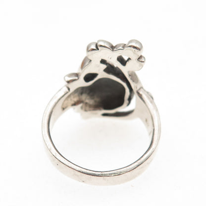 925 Sterling Silver Vintage Rose Flower Oxidized Ring Size 7.75