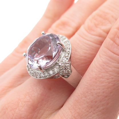 925 Sterling Silver Real Round-Cut Amethyst & White Topaz Ring Size 7