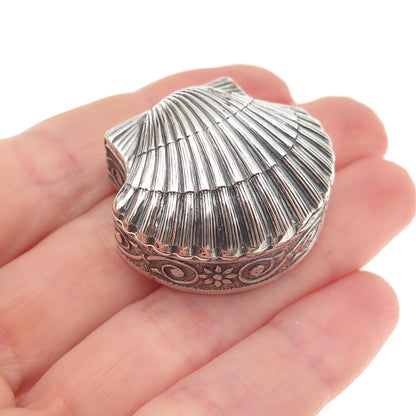925 Sterling Silver Vintage Seashell Oxidized Pill / Snuff Box