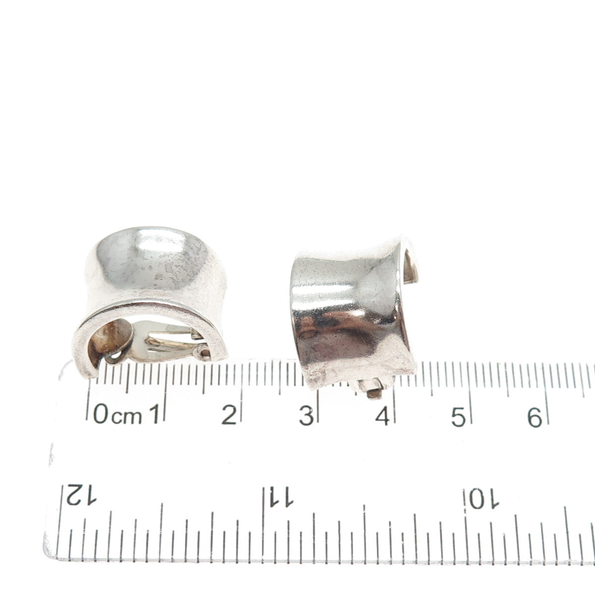 CHAPAL ZENRAY 925 Sterling Silver Vintage Modernist Half Hoop Clip On Earrings