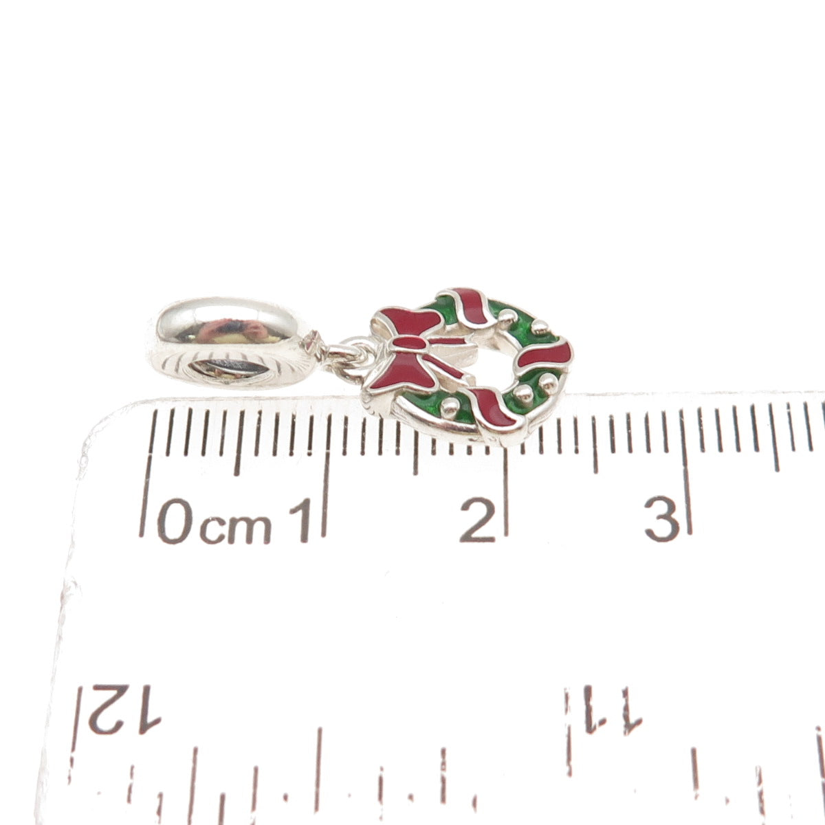 PANDORA 925 Sterling Silver Enamel Holiday Wreath Dangle Charm