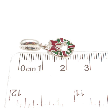 PANDORA 925 Sterling Silver Enamel Holiday Wreath Dangle Charm