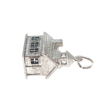 WELLS Sterling Silver Antique Art Deco Old Church Minimalist 3D Charm Pendant