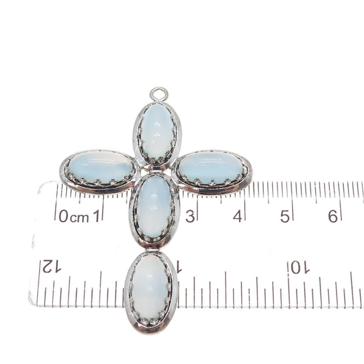 DANECRAFT Sterling Silver Antique Art Deco Optic Fiber Cat's Eye Cross Pendant