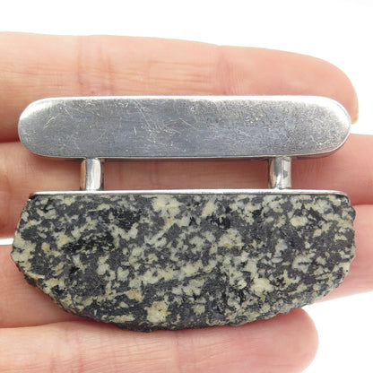 925 Sterling Silver Vintage Real Diorite Modernist Pin Brooch