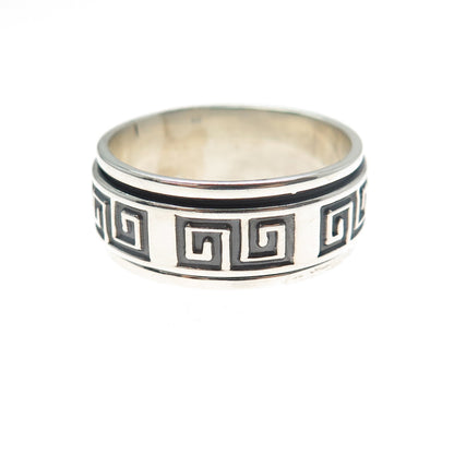 950 Silver Vintage Greek Maze Oxidized Rotating Band Ring Size 10