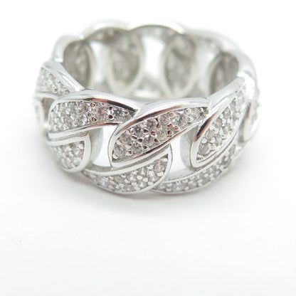 925 Sterling Silver Pave C Z Cuban Chain Band Ring Size 5.5