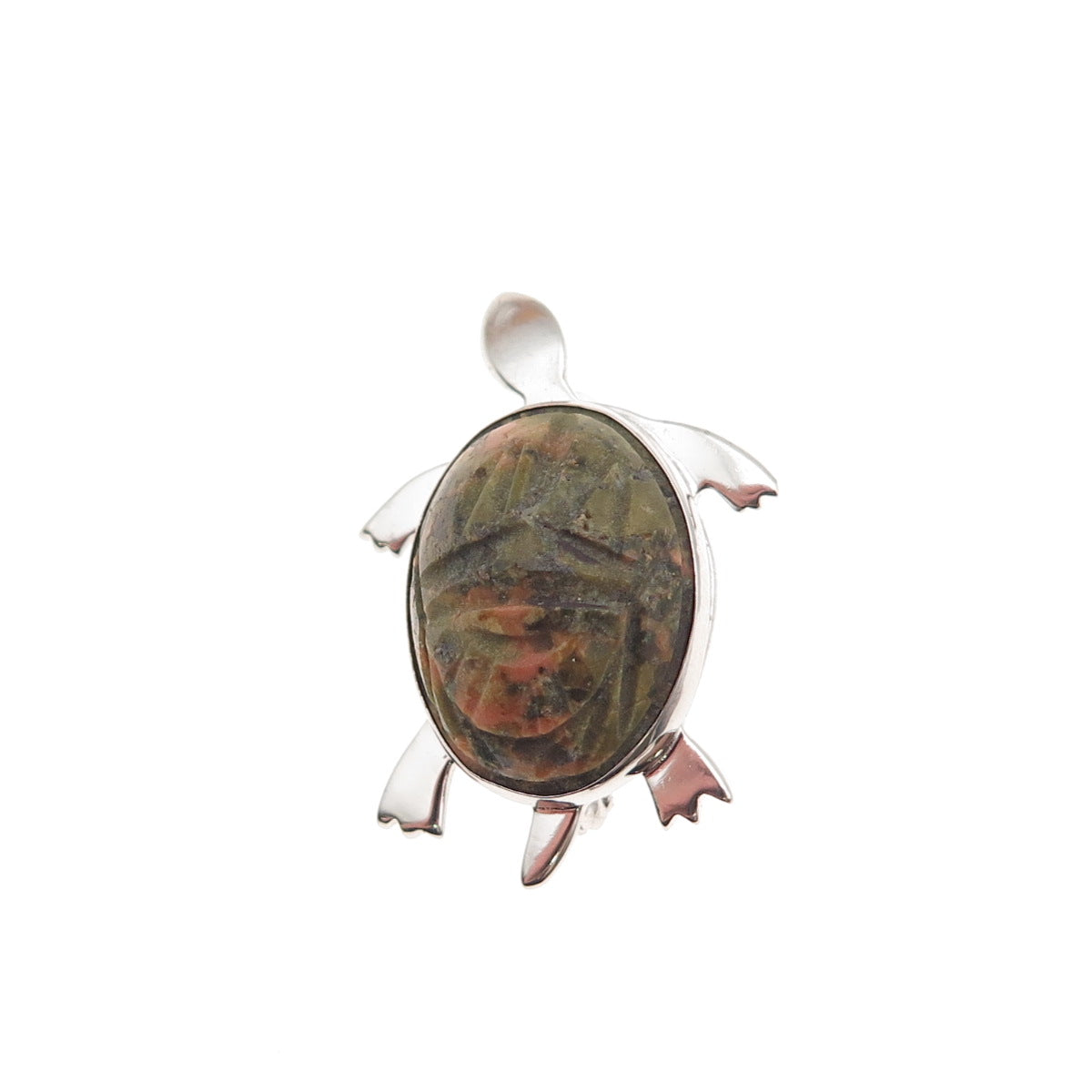 McGrath Hamin 925 Sterling Silver Vintage Real Unakite Turtle Pin Brooch
