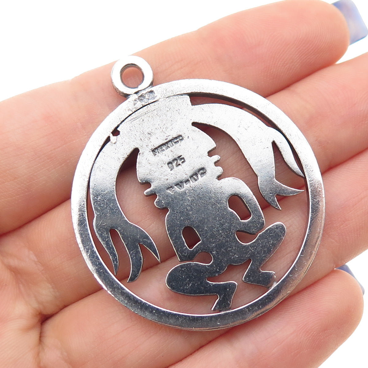 925 Sterling Silver Vintage Mexico Mayan God Oxidized Pendant