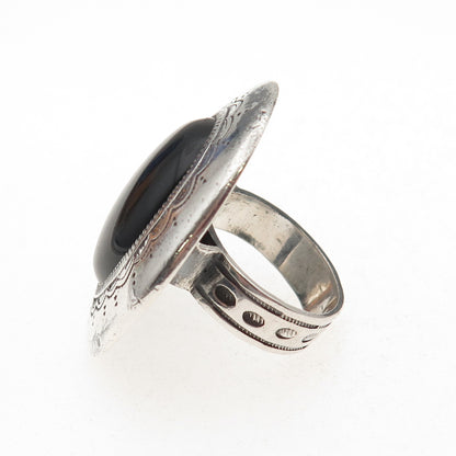 925 Sterling Silver Vintage Mexico Black Onyx Oxidized Statement Ring Size 8.5