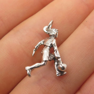 925 Sterling Silver Vintage Bowling Woman 3D Pendant