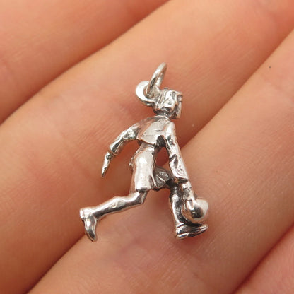 925 Sterling Silver Vintage Bowling Woman 3D Pendant