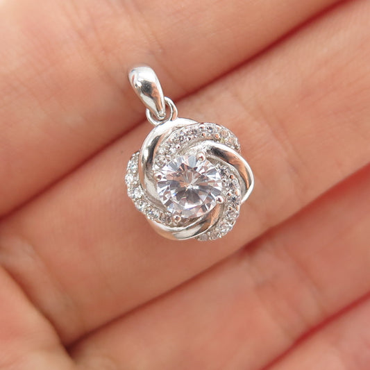 925 Sterling Silver Round-Cut C Z Rose Flower Minimalist Charm Pendant