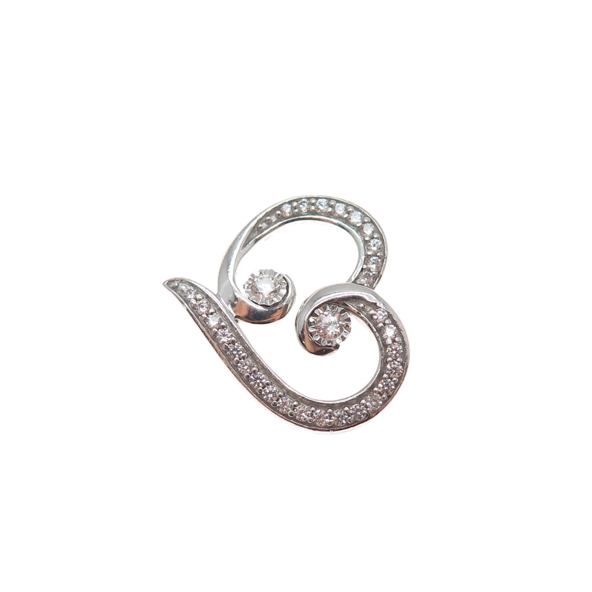 925 Sterling Silver Round-Cut C Z Heart Minimalist Slide Charm Pendant