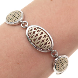 925 Sterling Silver 2-Tone Vintage G Poland Infinity Panel Link Bracelet 7.5"