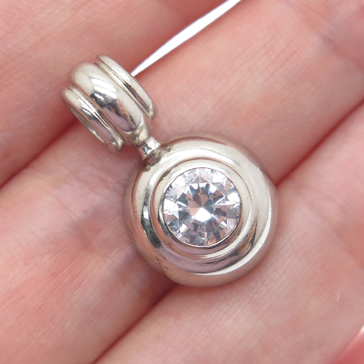 MILOR 925 Sterling Silver Italy Round-Cut Shaped C Z Minimalist Pendant