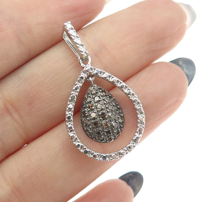 925 Sterling Silver Real Round-Cut Cognac Diamond Teardrop Pendant