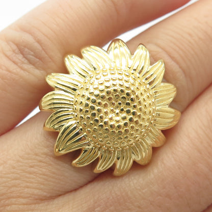 925 Sterling Silver Gold Plated Sunflower Ring Size 7