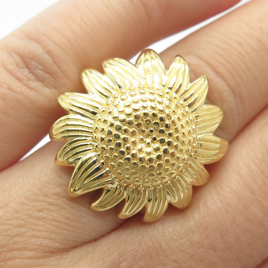 925 Sterling Silver Gold Plated Sunflower Ring Size 7