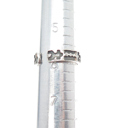 925 Sterling Silver Vintage Runic Symbols Oxidized Adjustable Band Ring Size 6
