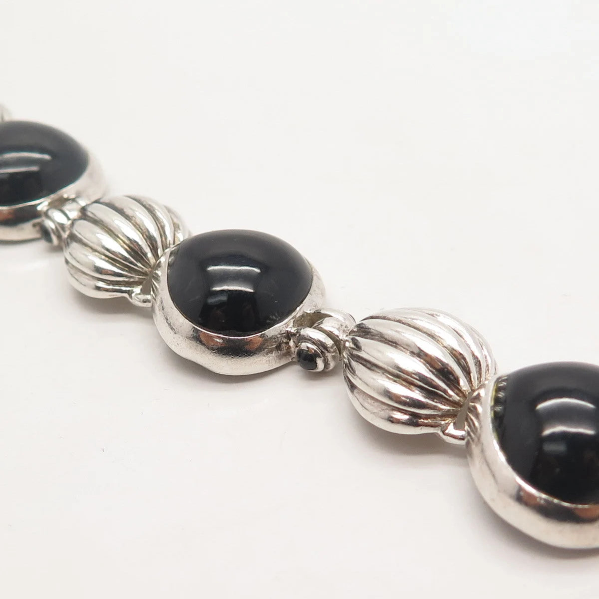 925 Sterling Silver Vintage Real Black Onyx Gemstone Bracelet 7.25"