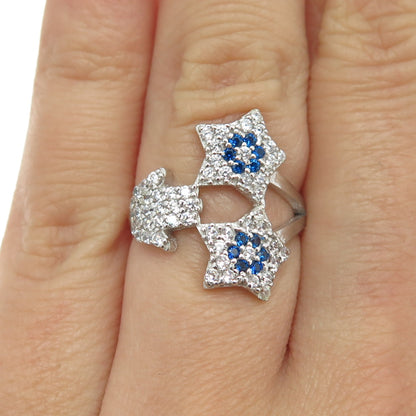 925 Sterling Silver White & Blue C Z Star & Hand Ring Size 5.5