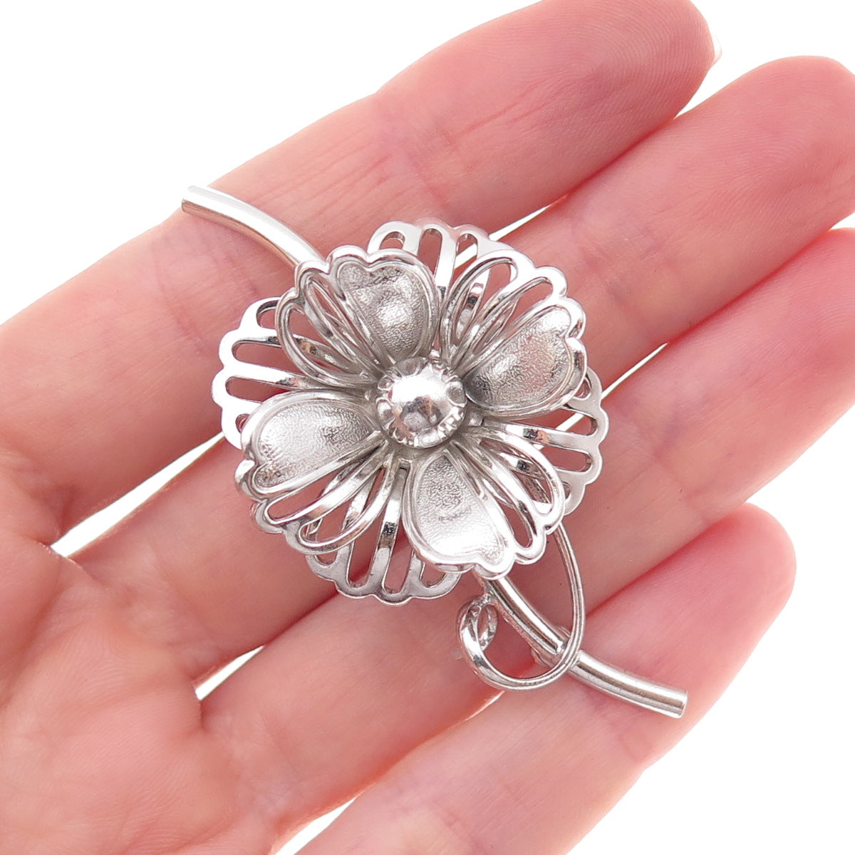 Forstner 925 Sterling Silver Antique Art Deco Flower Pin Brooch