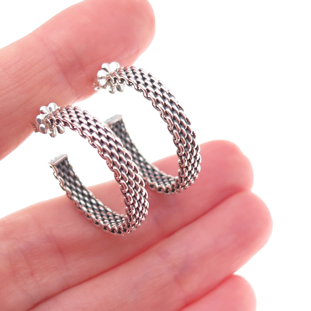 Tiffany & Co. 925 Sterling Silver Vintage Somerset Mesh Hoop Earrings