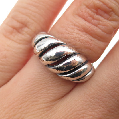 925 Sterling Silver Vintage Modernist Ribbed Oxidized Ring Size 6