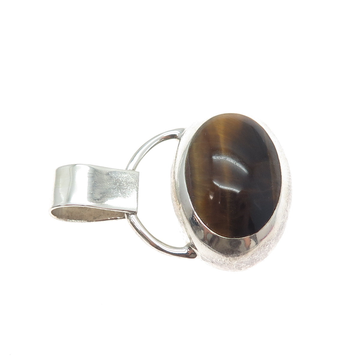 925 Sterling Silver Vintage Mexico Real Cabochon Tiger Eye Charm Pendant