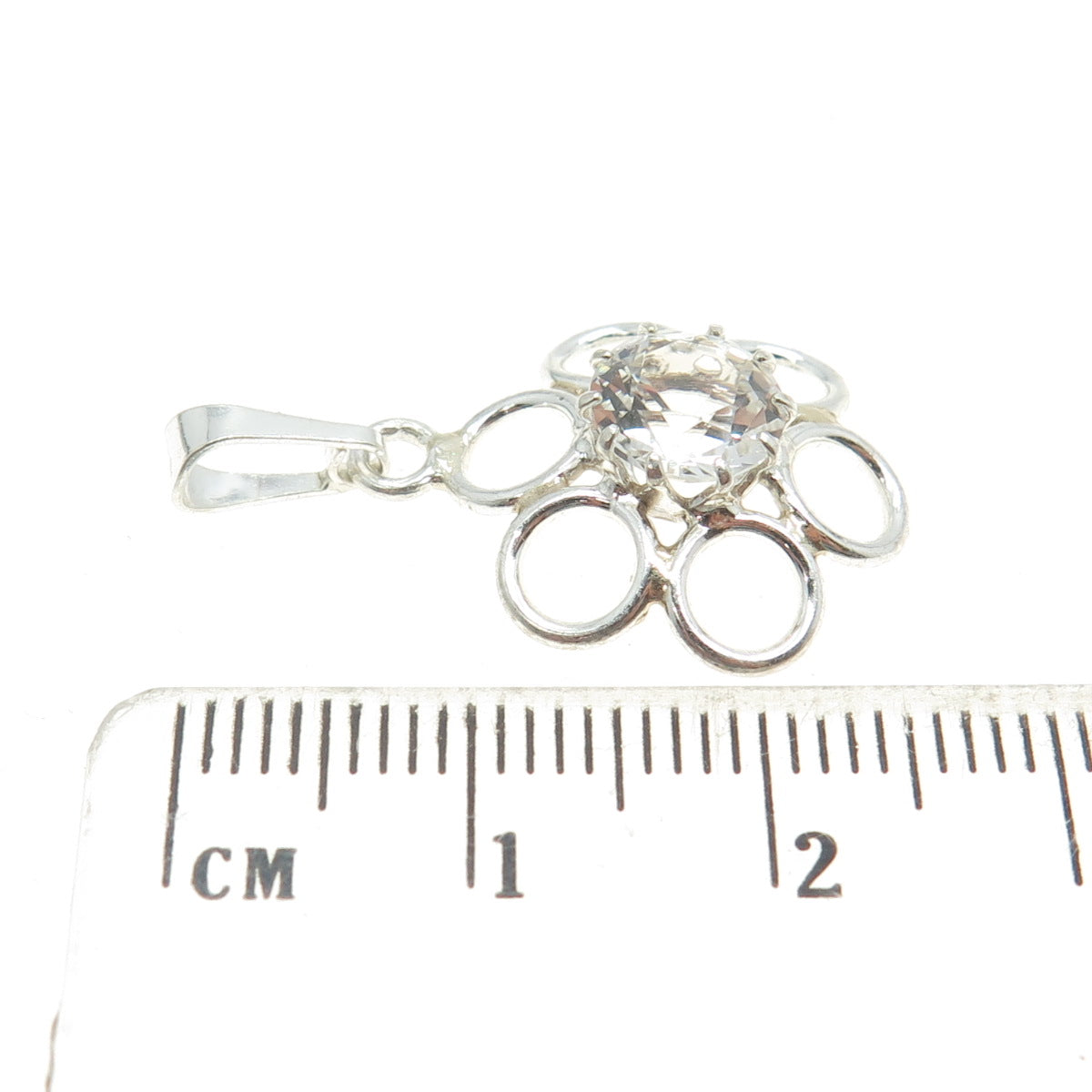 835 Silver Vintage European Real White Topaz Floral Charm Pendant