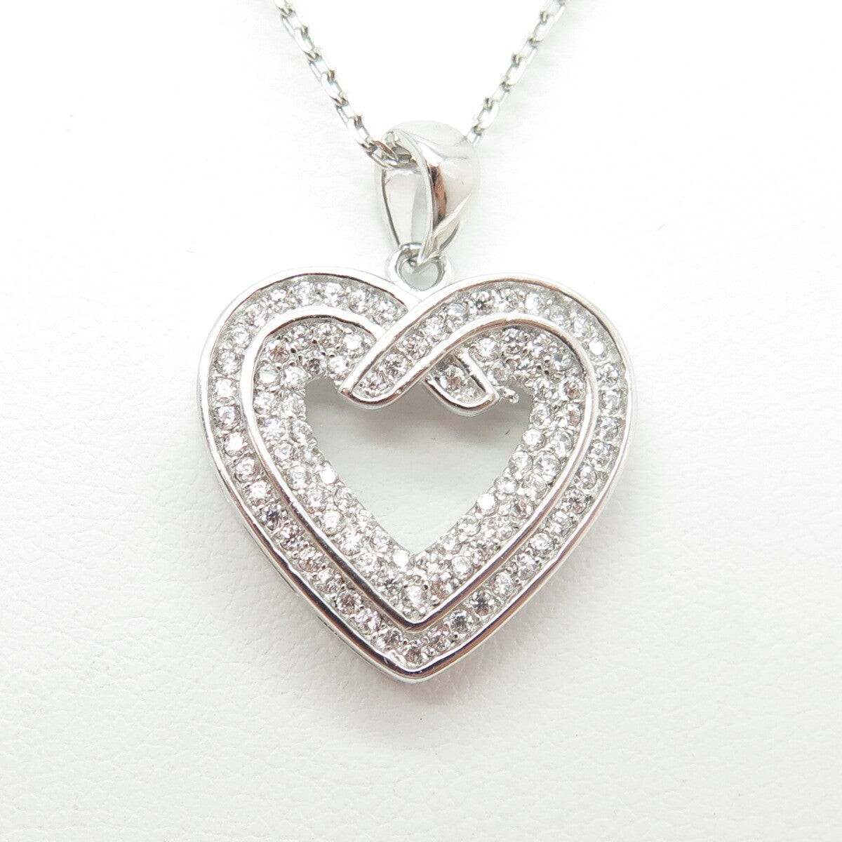 925 Sterling Silver Italy Round-Cut C Z Heart Cable Chain Necklace 16"