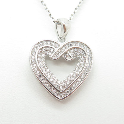 925 Sterling Silver Italy Round-Cut C Z Heart Cable Chain Necklace 16"