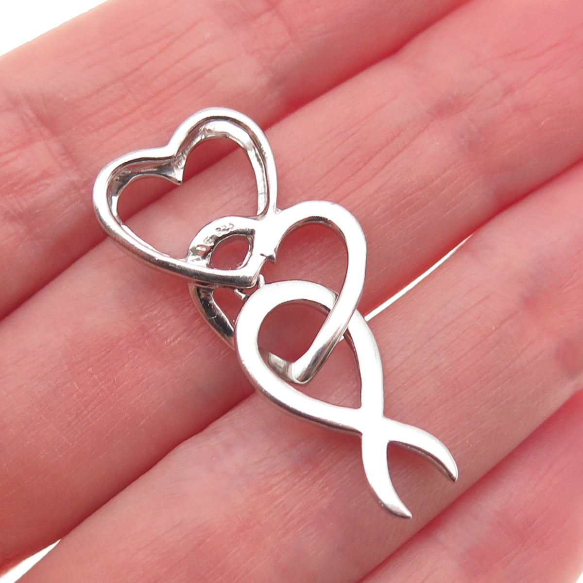925 Sterling Silver Interlocked Couple Heart Slide Charm Pendant