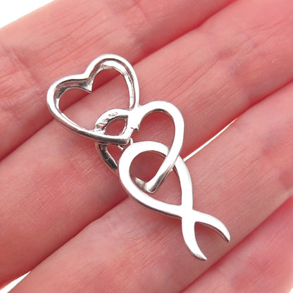 925 Sterling Silver Interlocked Couple Heart Slide Charm Pendant