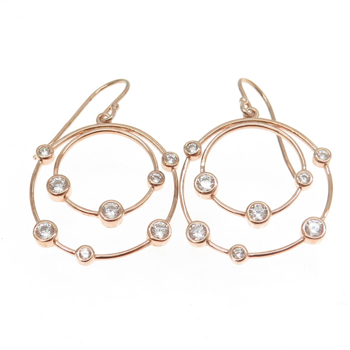 925 Sterling Silver Rose Gold Plated Round-Cut C Z Circle Dangling Earrings