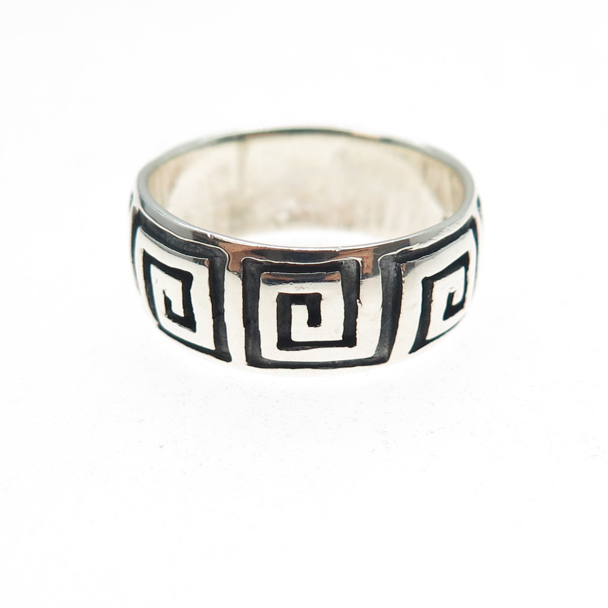 925 Sterling Silver Vintage Greek Maze Oxidized Band Ring Size 9.25