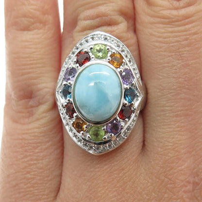 KN Kajal Naina Sterling Larimar Topaz Citrine Amethyst & Peridot Ring Size 5.75