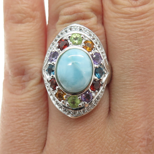 KN Kajal Naina Sterling Larimar Topaz Citrine Amethyst & Peridot Ring Size 5.75