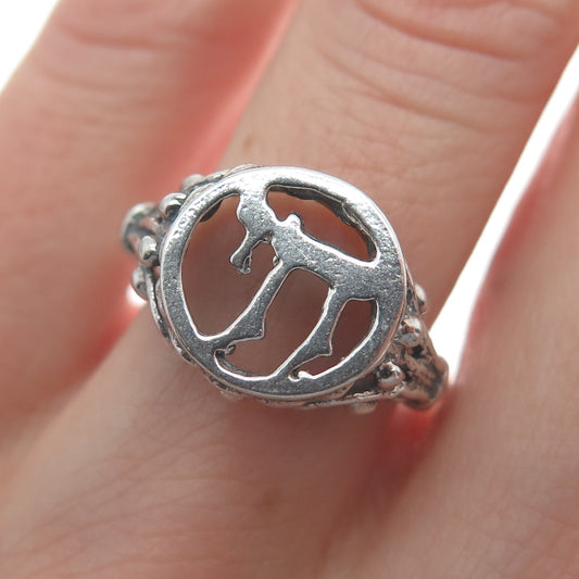 925 Sterling Silver Vintage Israel Chai Judaica Oxidized Ring Size 7.75